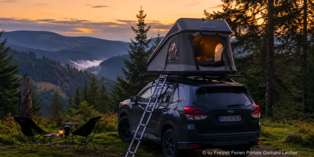 Camping mit Auto Dachzelt Natururlaub in Bayern